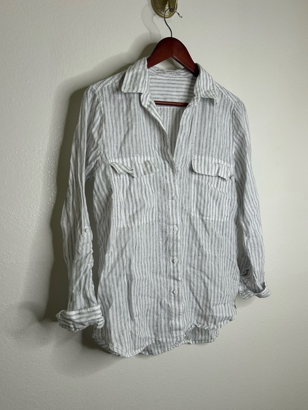 Aritzia Babaton 100% Linen Striped Oversized Button Down Long Sleeve Top